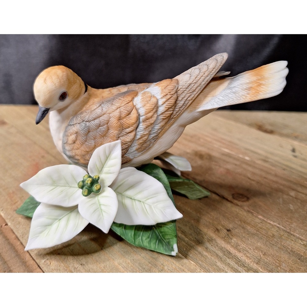 Lenox Turtle Dove Fine Porcelain Figurine White Poinsettia Bird Handcrafted